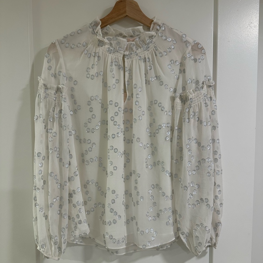 Rebecca Taylor white metallic blouse Sz 4 NWT